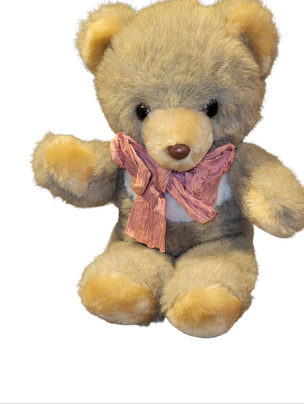 Vintage AA Importing Teddy Bear with Raffia Bow Tan Plush Toy Like New